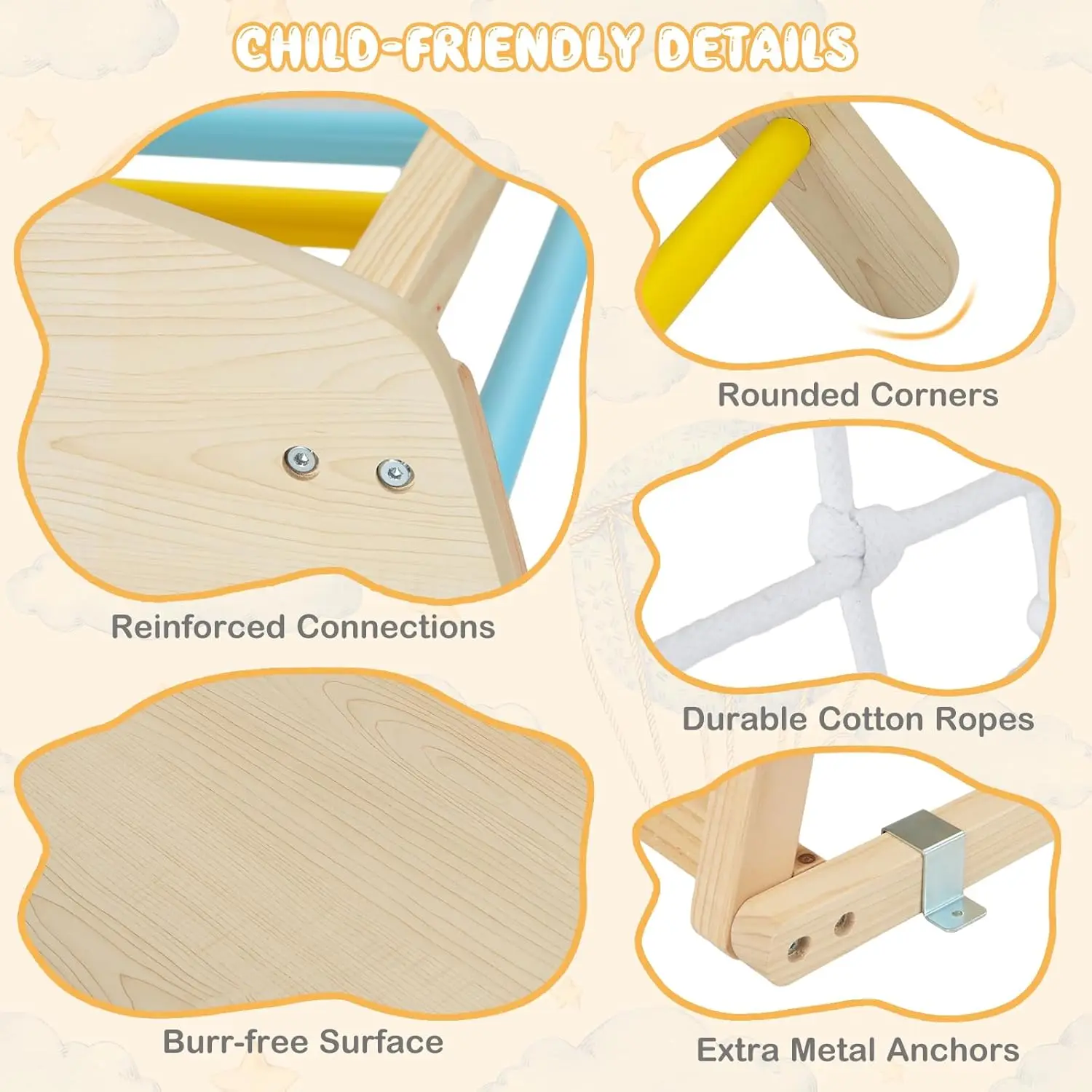Gym dans la jungle d'intérieur, jouets d'escalade Montessori 6 en 1 pour tout-petits avec toboggan, filet d'escalade, barres de singe, grimpeur d'aire de jeux en bois
