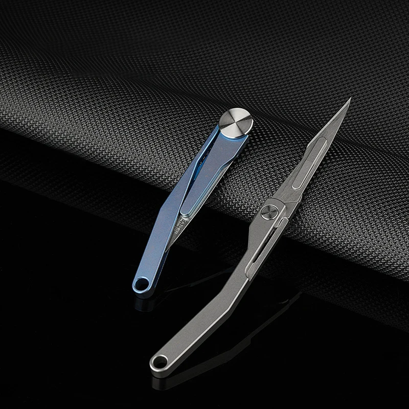 Titanium Alloy Mini Folding Knife With 10pcs Replacement Blade Keychain Pocket Knife Multitool Unboxing Utility Cutter Survival