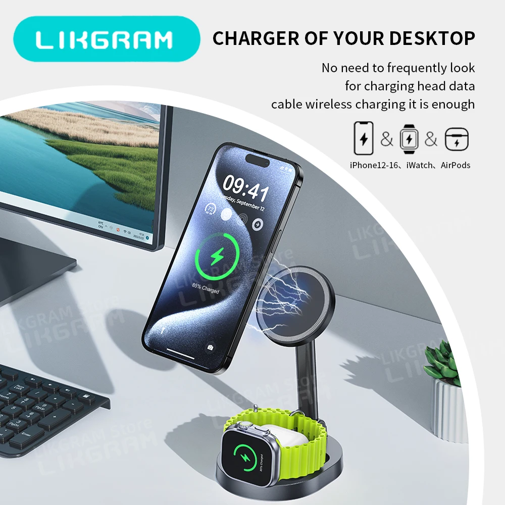 3 in 1 Magnetic Wireless Charger for apple Magsafe  for iPhone 12-17  Apple  Watch  AirPods 3-4(not for Airpods 2) W16