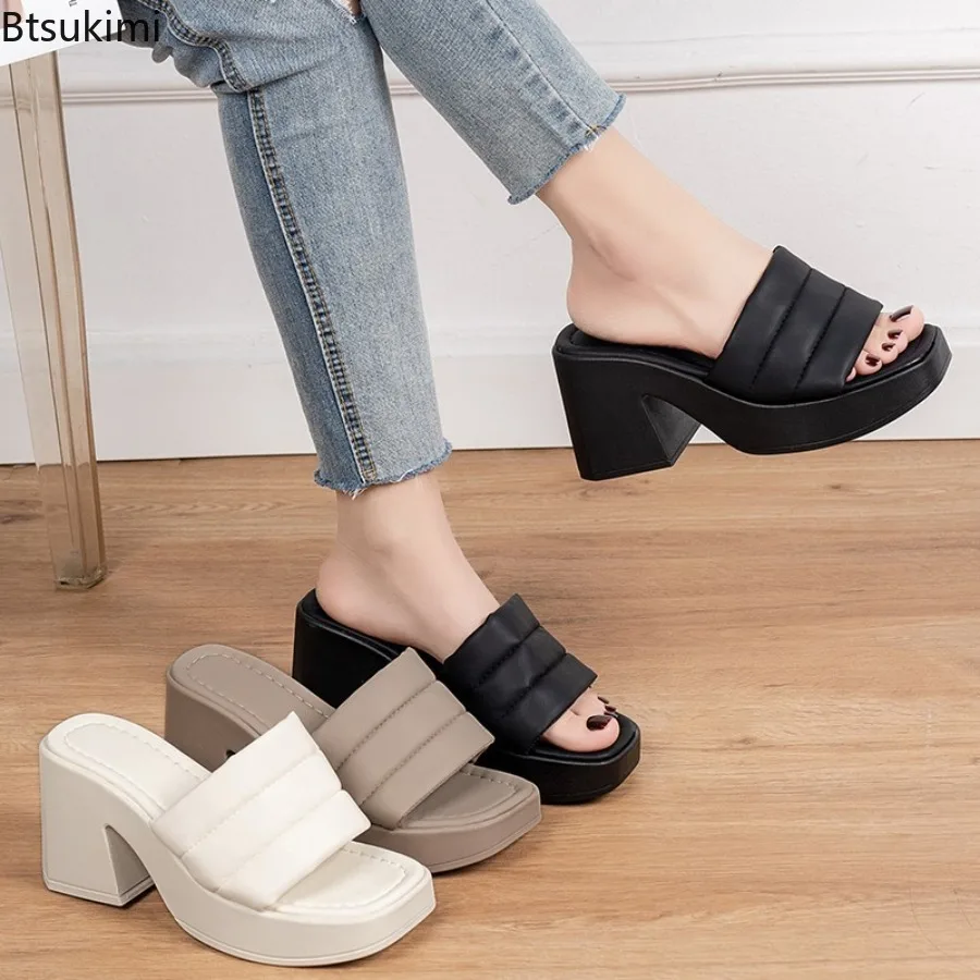 

2024 Korean Style Chunky Heels Sandals for Women Summer Open Toe Shoes Ladies Casual Slippers Thick Soled Pumps Females Footwear