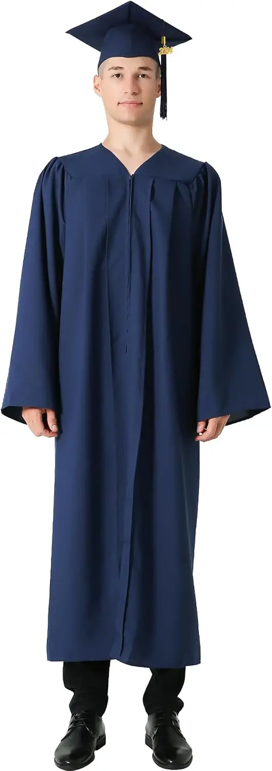 Abschlussuniformen, mattes Abschlusskleid, Mütze, Quasten-Set 2024, für High School und Bachelor, Unisex, Marineblau 2025