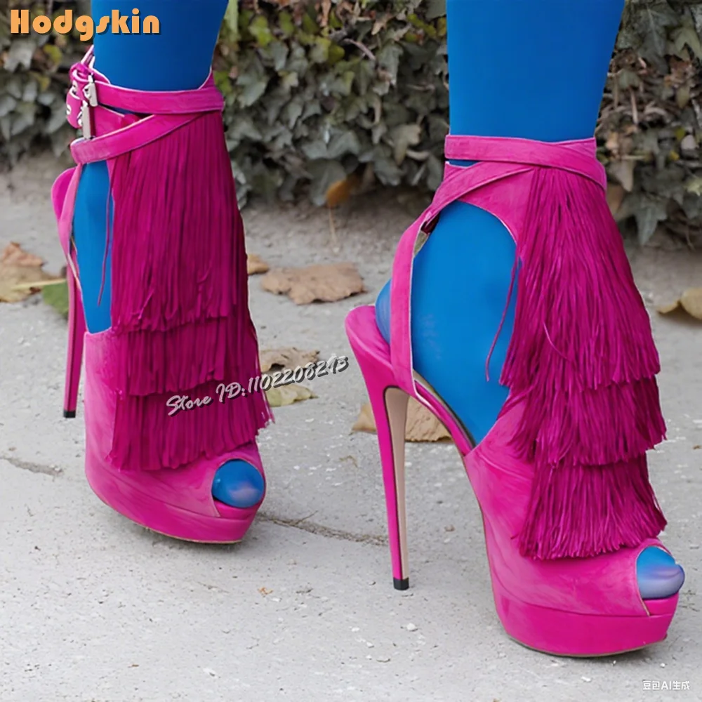 Sexy Green Fringe Stilettos Sandals Peep Toe Buckle Straps High Heels Elegant 2025 Summer Women New Fashion Party Dress Shoes