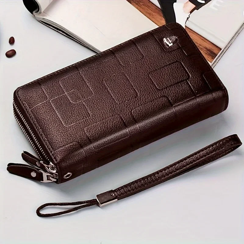 1pc Genuine Leather Credit Card Holder, Top Layer Cowhide Large Capacity Long Wallet