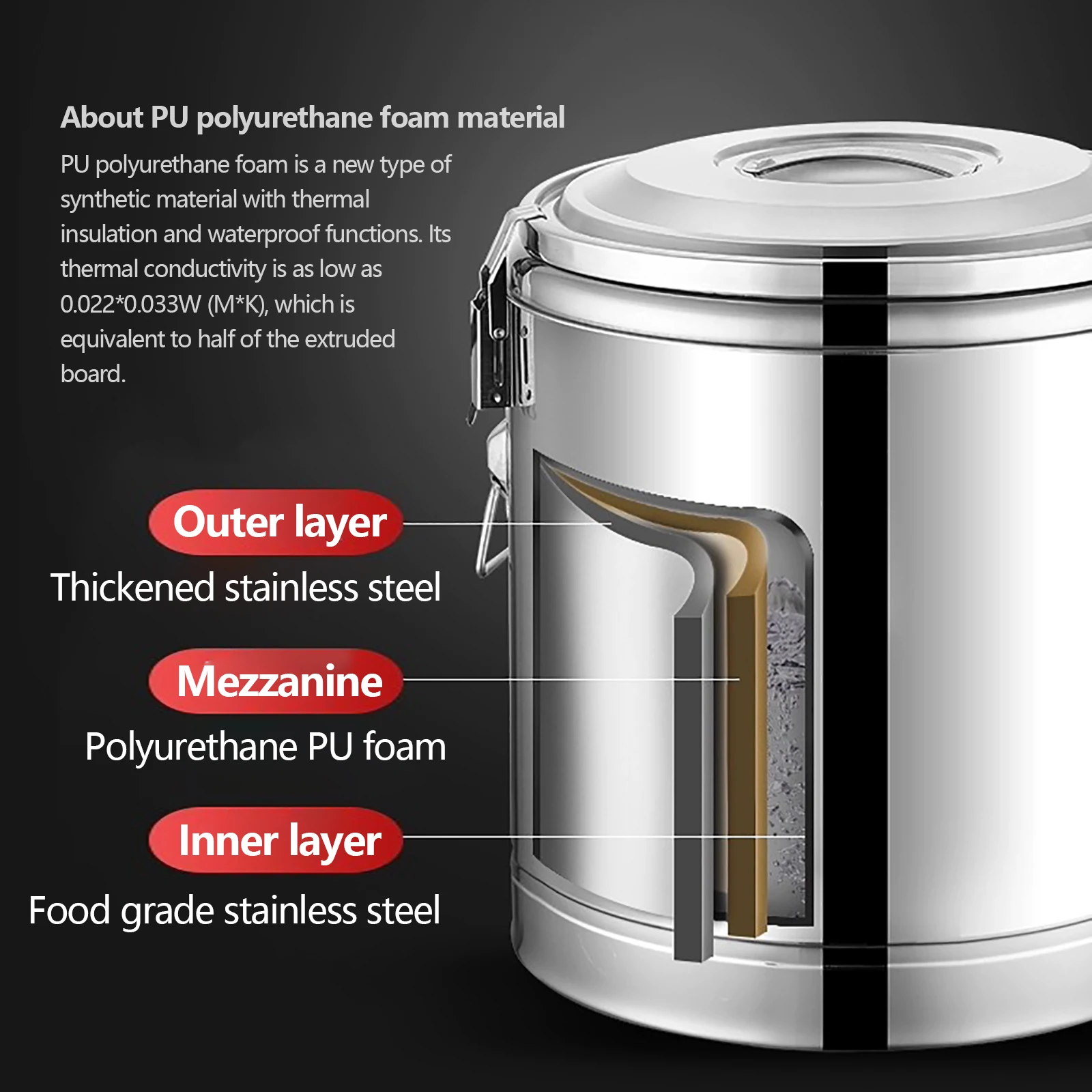 40L/10,56Gal Edelstahl Isolierter Eimer, Isoliereimer für Getränke, Tragbarer Kommerzieller Suppenbehälter mit Zapfhahn – Detail 10