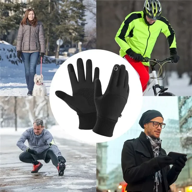 Black Winter Windproof Warm Full Fingers Waterproof Cycling Outdoor Sports Running Motorcycle Ski Touch Screen Fleece Gloves