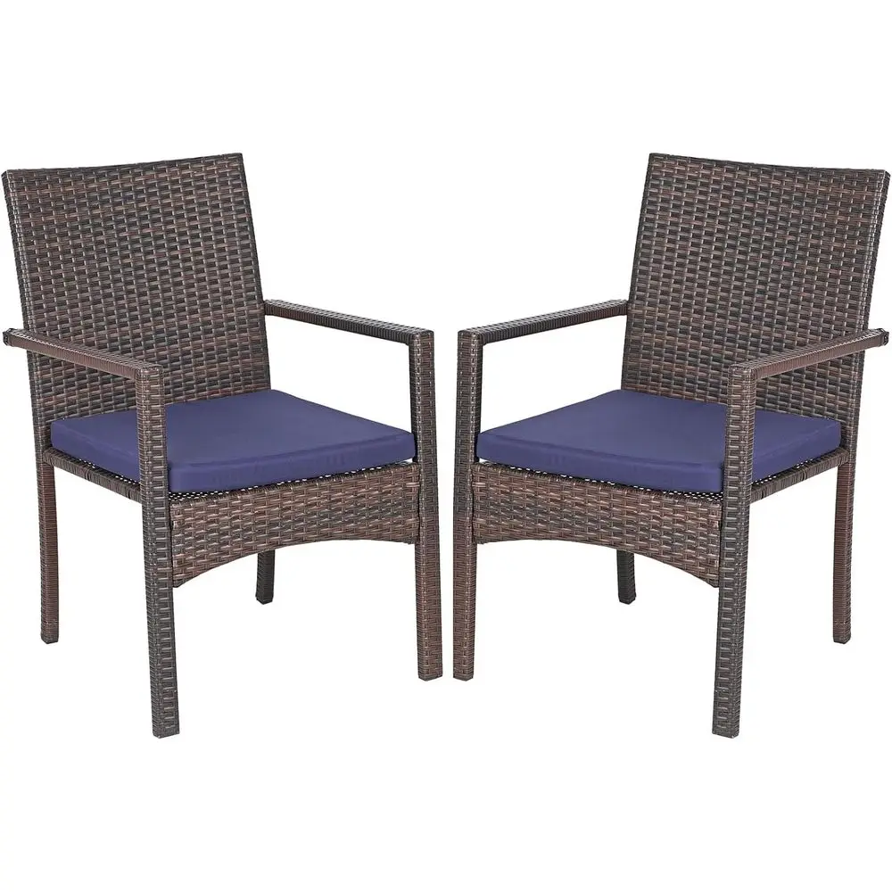 

Легкий набор обеденных стульев из ротанга на открытом воздухе, 2 всепогодные плетеные стулья с удобными сидениями