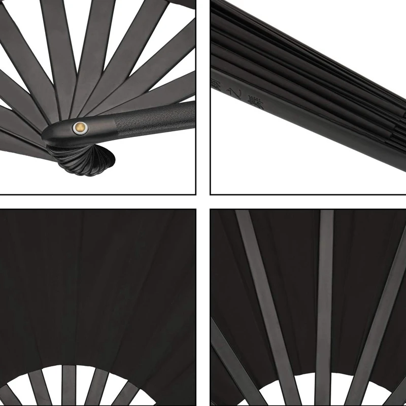Promotion! 6 Pieces Large Folding Fan Nylon Cloth Handheld Folding Fan Chinese Kung Fu Tai Chi Fan Black Decoration Fold Hand Fa