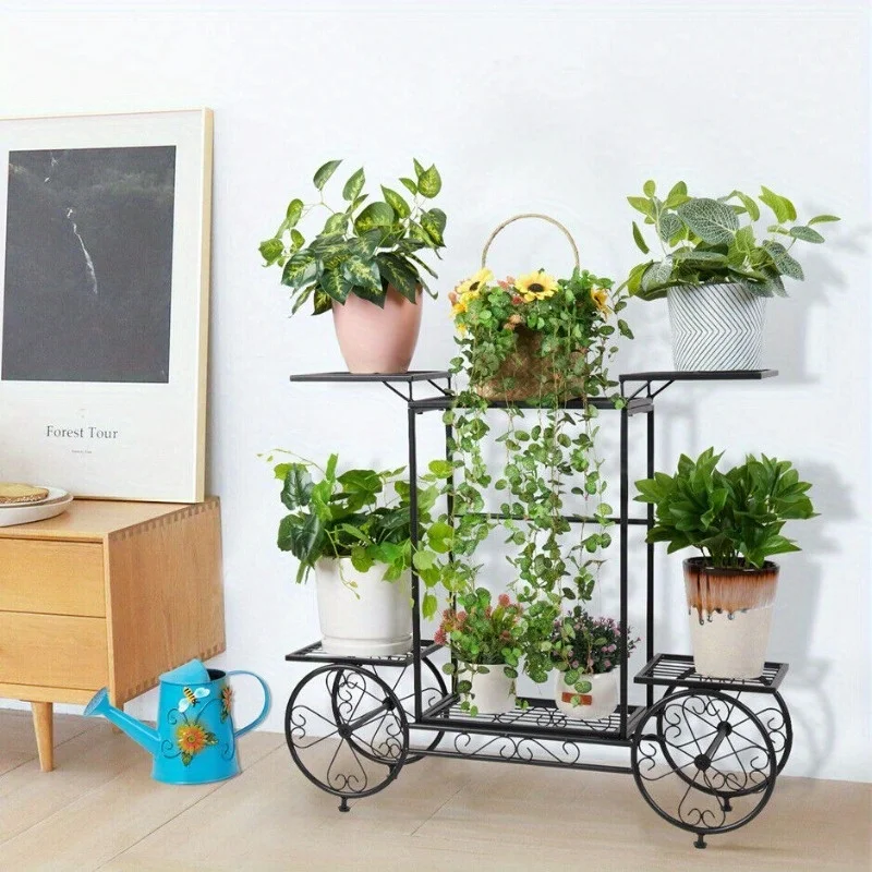 Large Metal Garden Cart Plant Stand Flower Display Rack Holder fr Indoor Outdoor