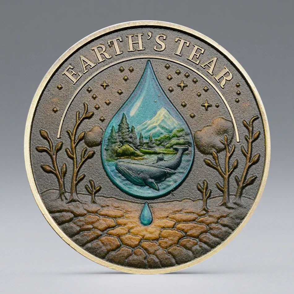 Earth's Tear A Fragile Balabce Cherish Souvenir Coin The Last Drop of Water Gold Plated Collection Coin