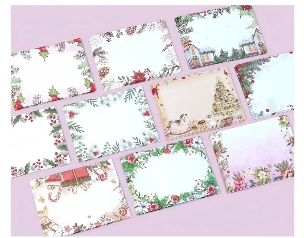 مجموعة قرطاسية عيد الميلاد الجديدة مكونة من 160 قطعة مع مغلفات وملصقات، 50 ورقة كتابة، 50 ظرفًا متطابقًا، 60 ملصقًا للختم