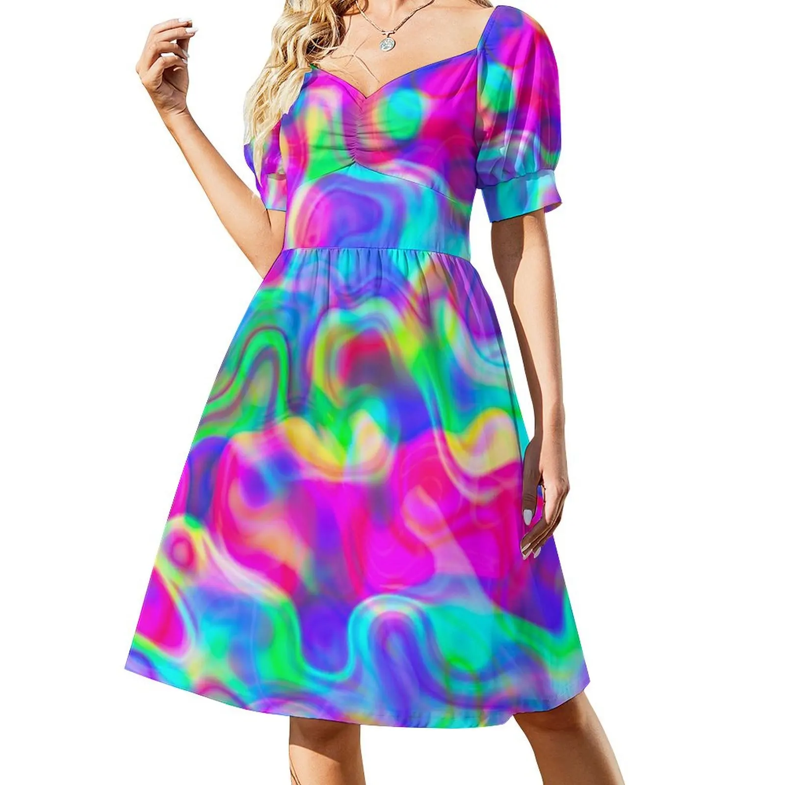 

Holographic Waves Short Sleeved Dress women clothes luxury dress Dress