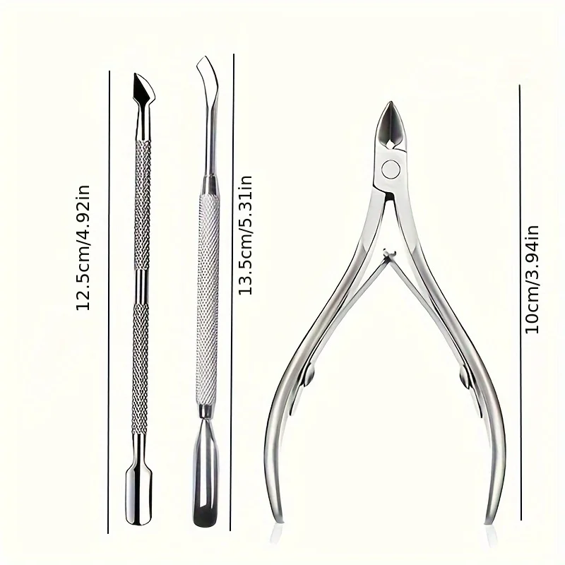 مجموعة العناية بالأظافر الاحترافية المصنوعة من الفولاذ المقاوم للصدأ مكونة من 3 قطع تتضمن مشابك متينة ومزيلات الجلد الميت مثالية للتقليم والباديكير #2