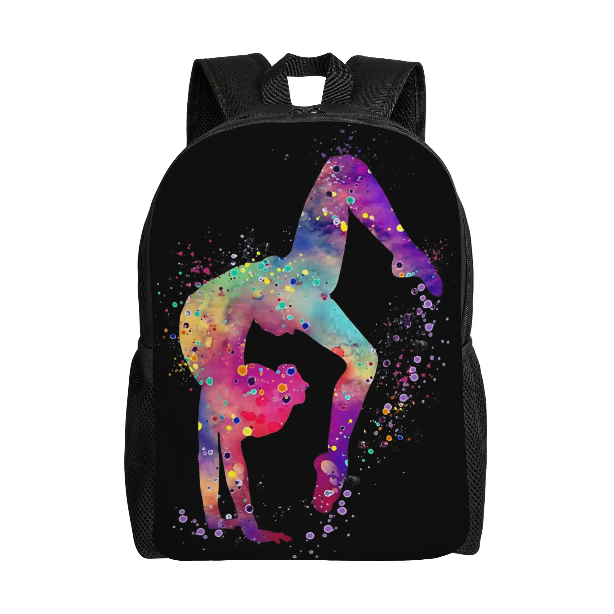 Gymnastics Girl Tumbling Colorful Watercolor Backpack  Daily Backpacks Student Unisex Custom School Bags Streetwear Rucksack