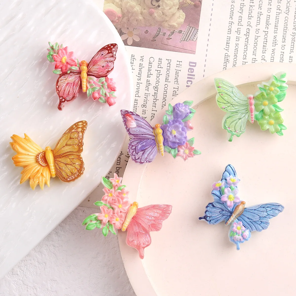 10/100pcs Colorful Glitter Flower Butterfly Flatback DIY Wedding Scrapbook DIY Handmade Making Crafts Phone Case Decor