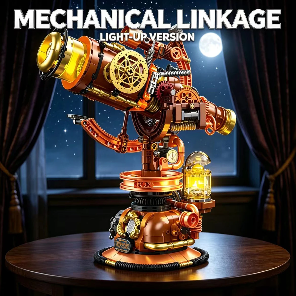 Ideas Series Punk Mechanical Telescope Model Building Blocks With LED Astronomical Observation Simulation Toys For Adult MOC