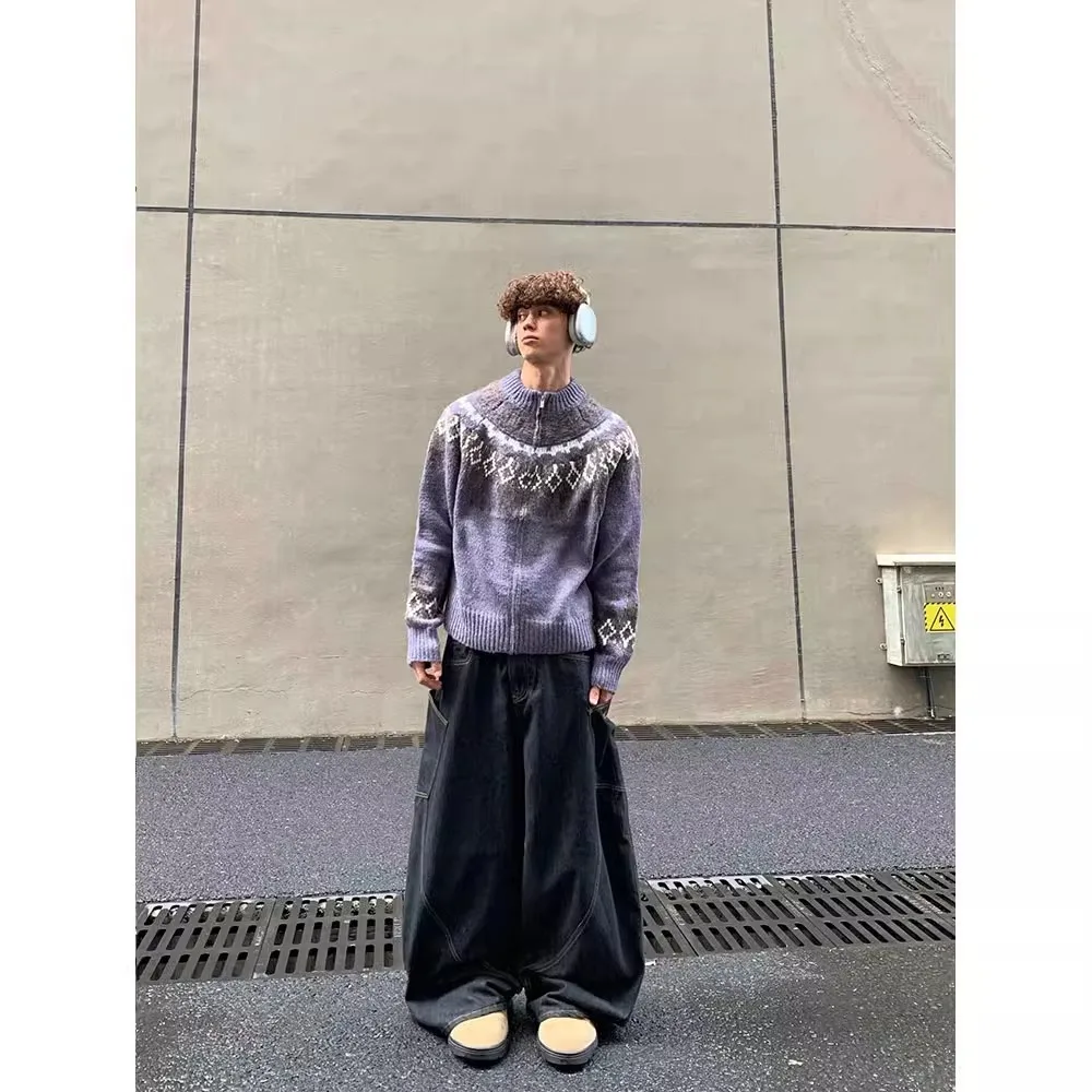 Men's Sweater Autumn Winter New Crewneck Zip Knitting Cardigan Lazy Vibe Loose Casual Knitting Jacket Outerwear