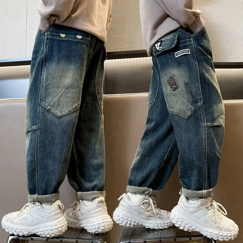 

Boys' jeans for spring and autumn, casual and handsome pants, boys' pants, children's hip-hop, versatile