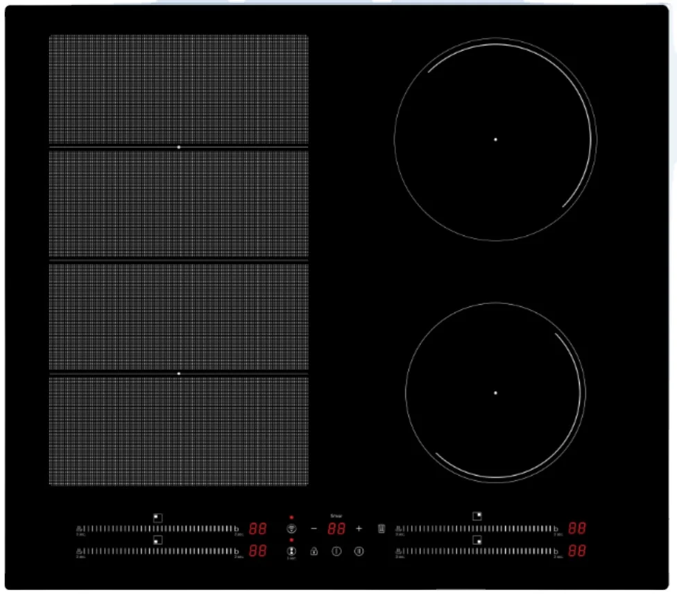 طباخ حثي مدمج بـ 5 شعلات 77/90 سم، 5 مناطق مع ميزة المنطقة الحرة