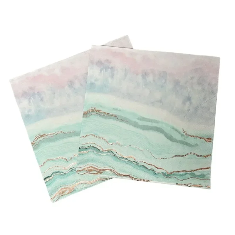 20pcs 33*33cm 2-Ply Rose Gold Foil Printed Paper Napkins Ocean Summer Party Napkins Wine Glass Flower Paper Placemats