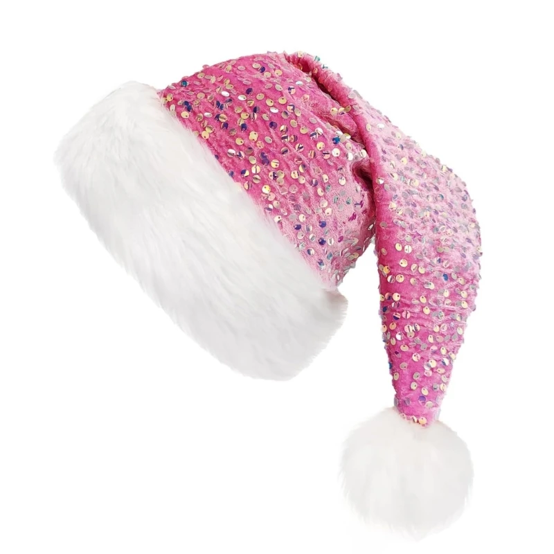 Christmas Headwear Caps Sequins Thicken Plush Perfect for the Holidays Colorful Outfits for Cosplay Santa Furry Hat