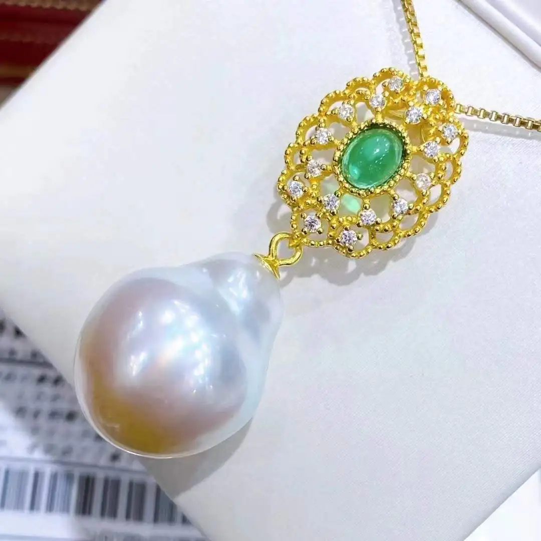 

NEW Handmade AA10-12mm natural south sea white pearl pendant necklace 925s 18in