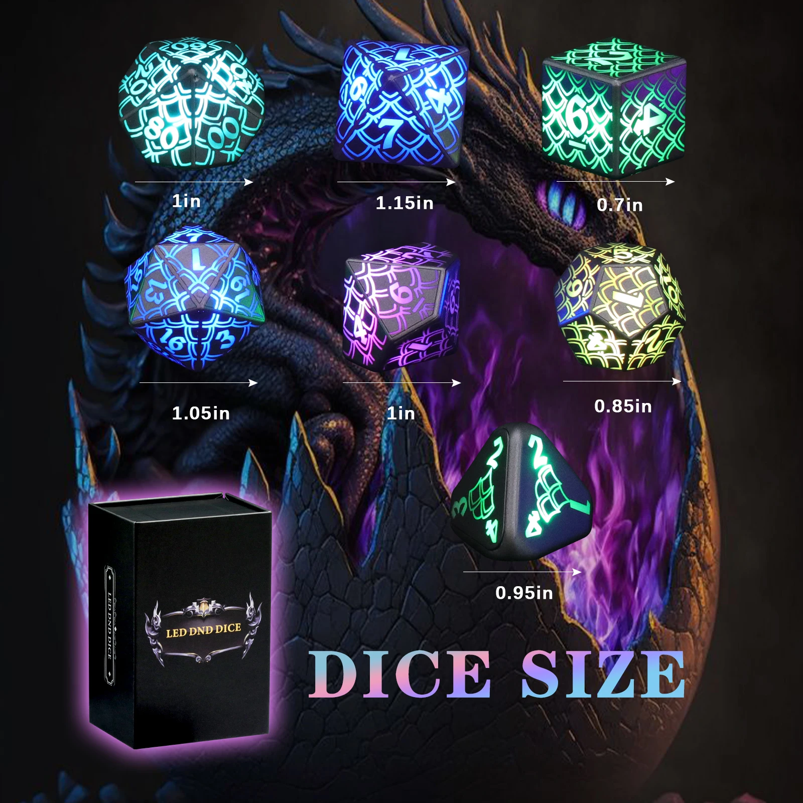 LED Dice Wireless Charging, DND Dice Dragon Scales Dice Rechargeable, ZHOORQI RGB Light up Dice