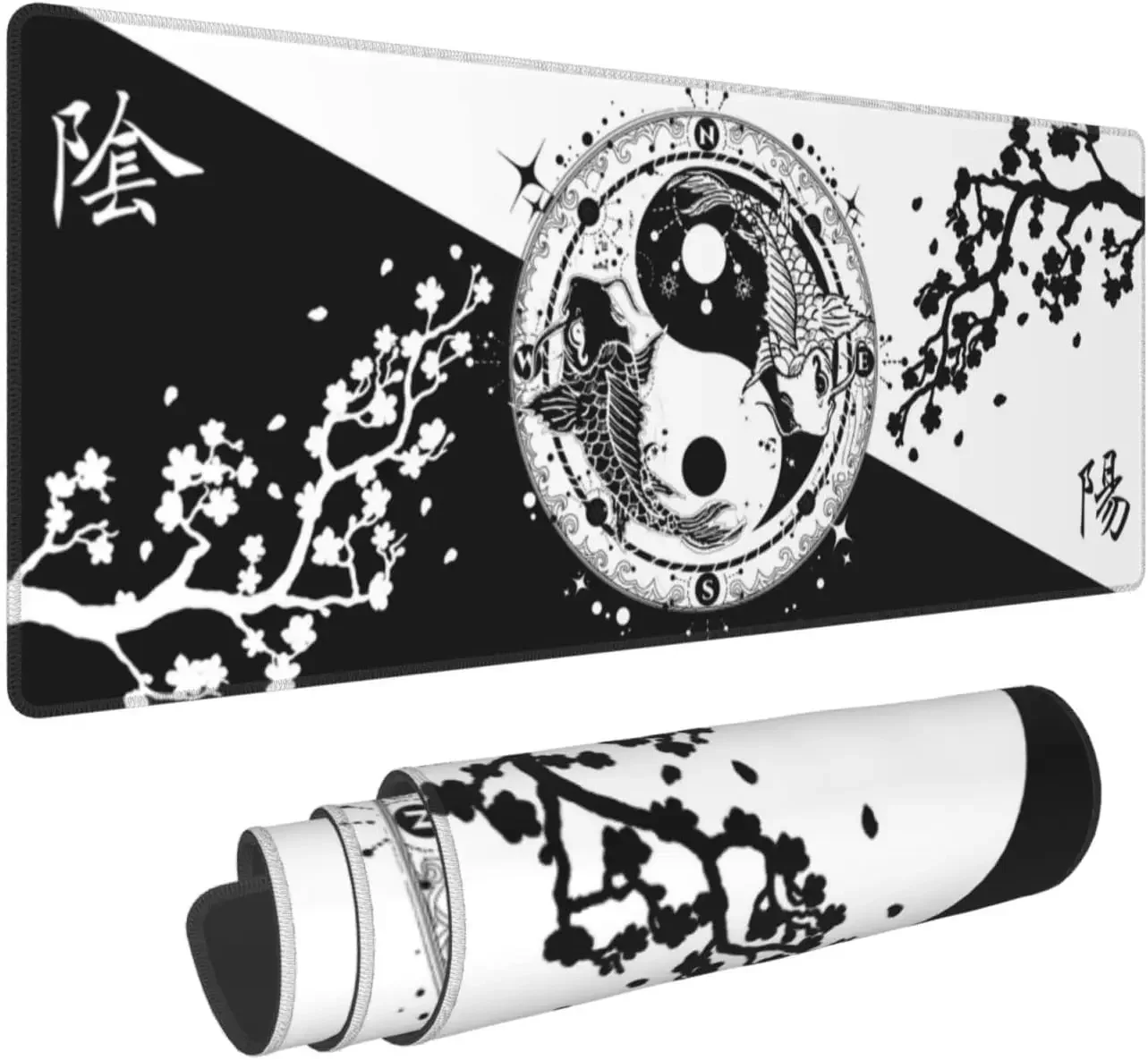 

Japanese Yin Yang Fish Mouse Pad Non-Slip Rubber Mouse Pad with Stitched Edges Waterproof Mouse Mat for Office 31.5" x 11.8"