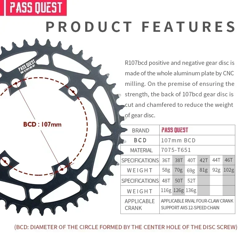 107bcd Chainring AXS 12S for Sram Rival Road Bike Crankset Round Chainring 107 BCD 36T 40T 42T 54T 56T 58T Bike Chain Wheel