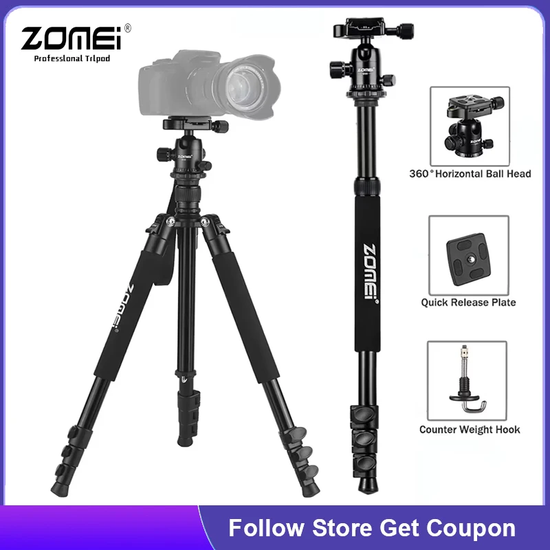 ZOMEI Q555 Professional Portable Camera Tripod Lightweight 5kg Load Capacity 45/157cm Aluminum DSLR Tripods Travel Quick Release