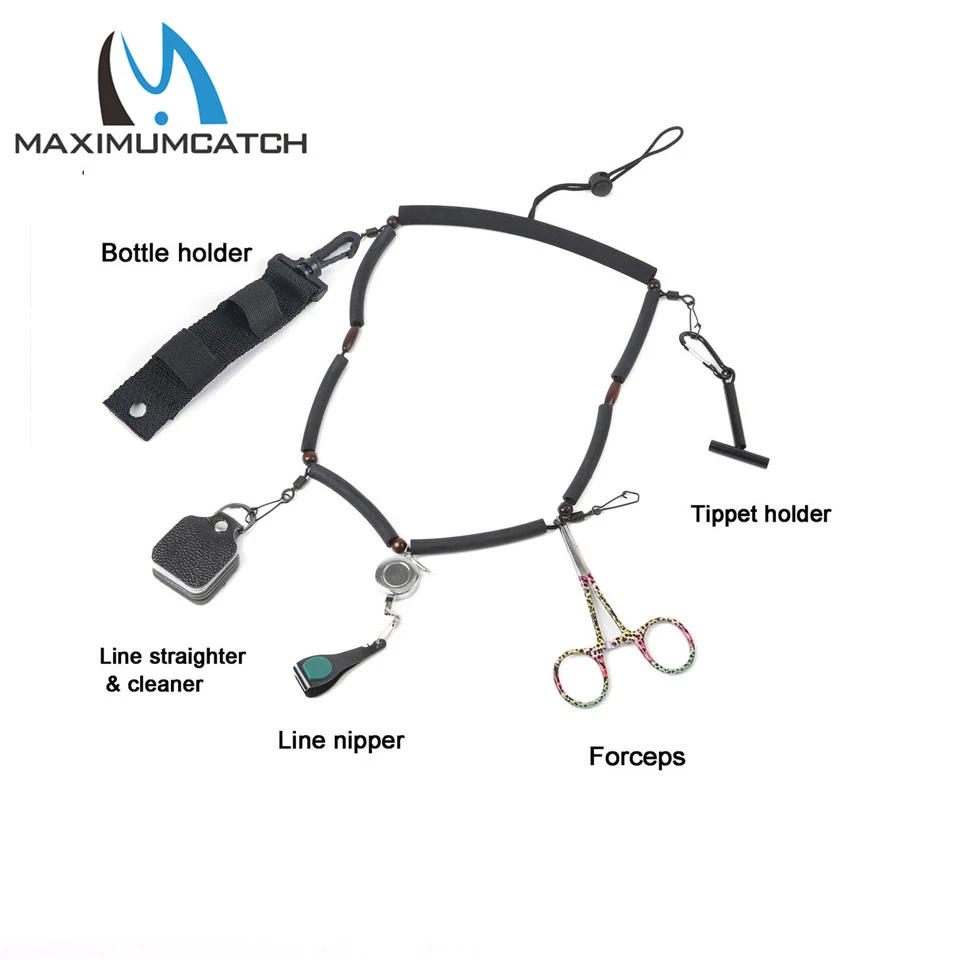 Maximumcatch High Quality Fly Fishing Lanyard with Zinger Tippet Holder Line Nipper Forceps Bottle Holder Fly Fishing Accessory