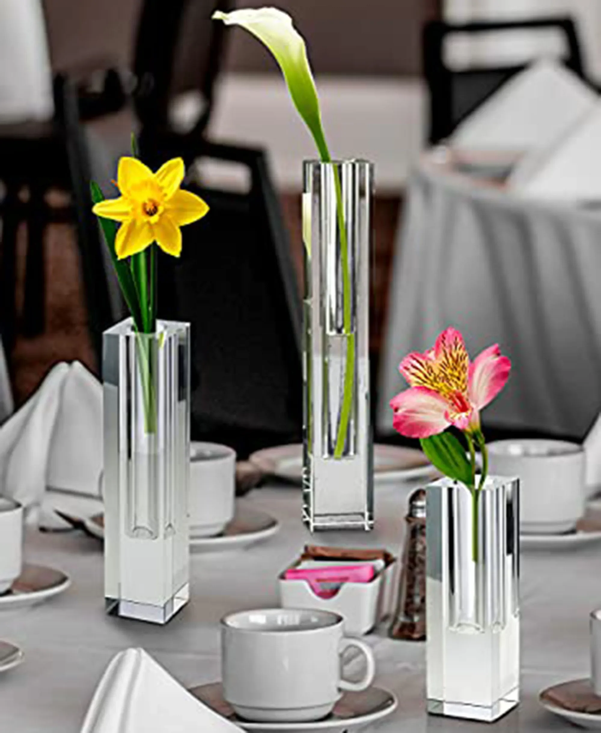 Crystal Square Bud Vase, Decorative Single Flower Vase for Wedding Centerpieces, Events, Parties, Home Décor Accents