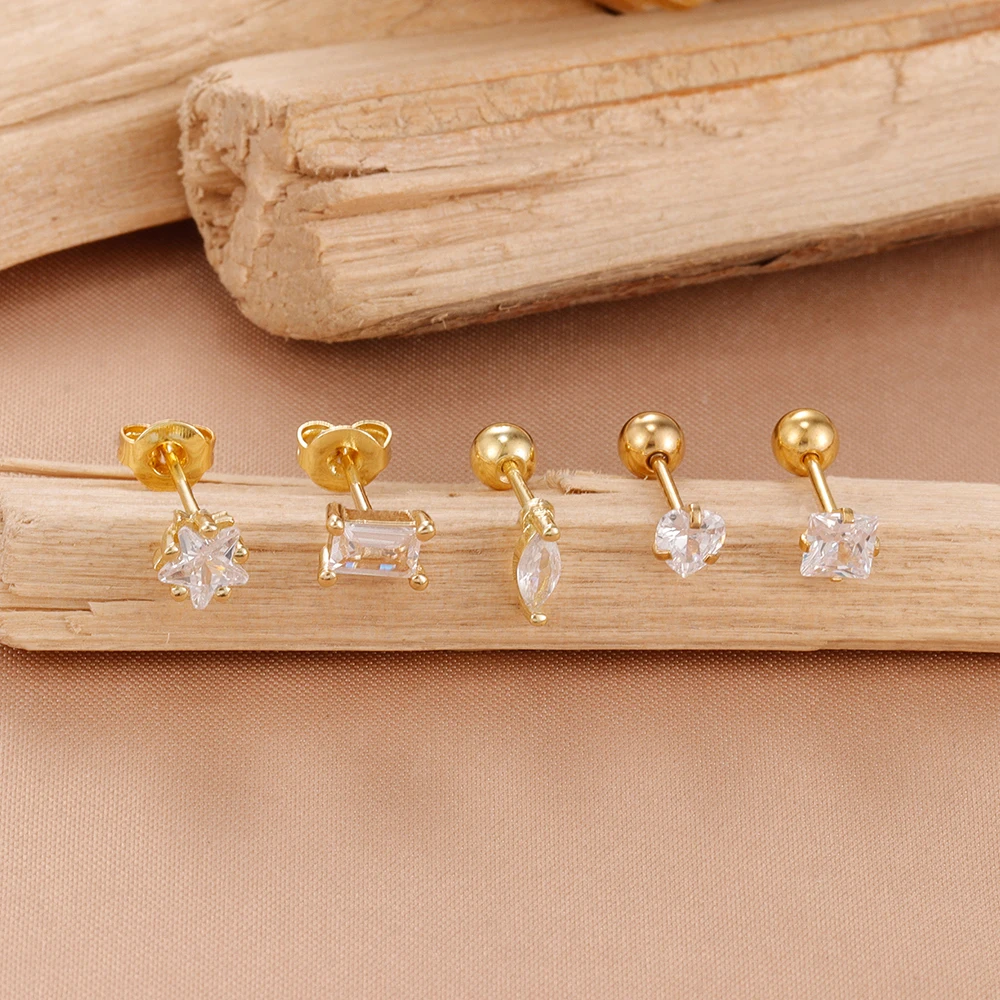 5PCS Small Cubic Zirconia Hoop Earrings Set 14K Gold Plated Double Huggie Hoop Earrings Fashion CZ Ear Stud Women Party Jewelry