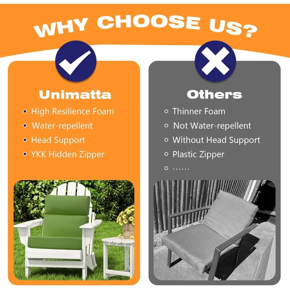 وسائد مقعد وسادة كرسي عالية الظهر للاستخدام الخارجي، وسائد أثاث فناء مقاومة للماء ومقاومة للبهتان مقاس 44 × 21 بوصة مع أربطة لـ #6