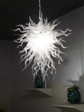 

Pretty White Glass Pendant Lamps LED Hand Blown Glass Chain Chandelier Lights