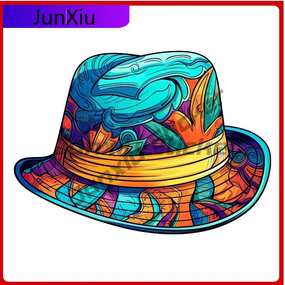 Vibrant Beach Hat Sticker Water Bottle Decal Vacation Travel Souvenir Trendy Waterproof Vinyl Stick Car Laptop Window B