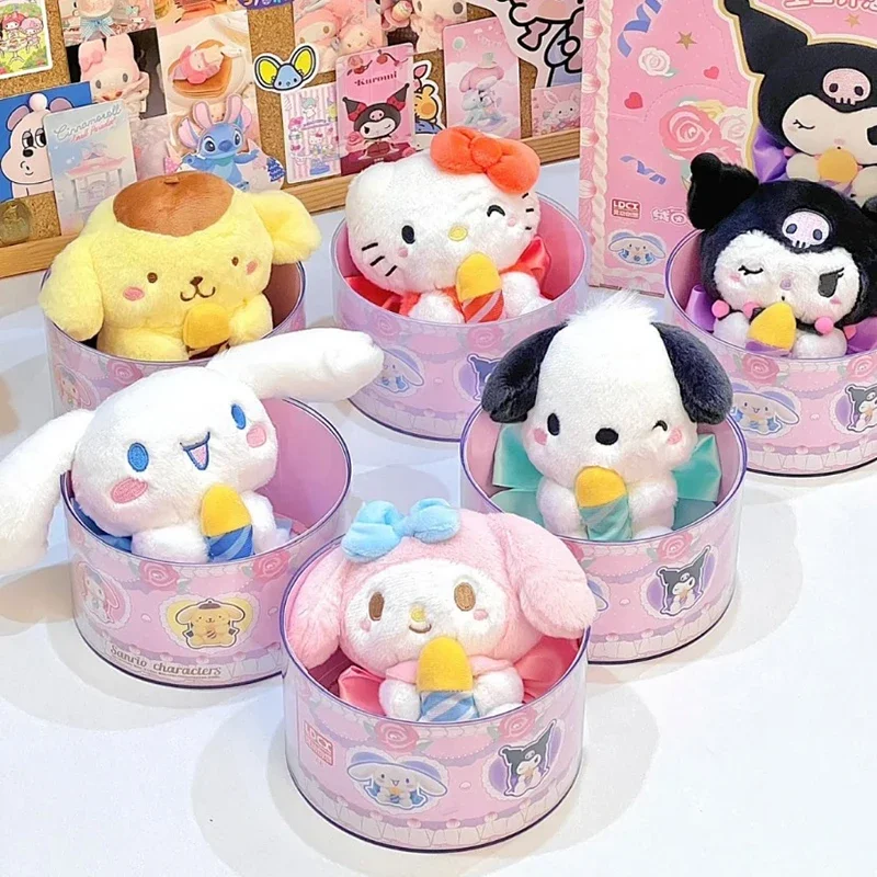 Sanrio Happy Birthday Series Plush Blind Box Kitty Kuromi Cinnamoroll Pochacco Mystery Box Toys Pendant Birthday Gifts Orignal