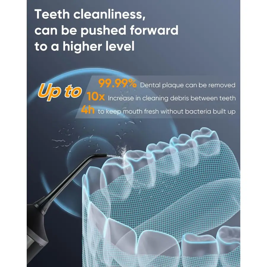 LP221 UVC Sterilizable Cordless Water Flossers for Teeth 335ML Portable OLED Display Dental Flosser with 4 Modes 8 Jet Tips and