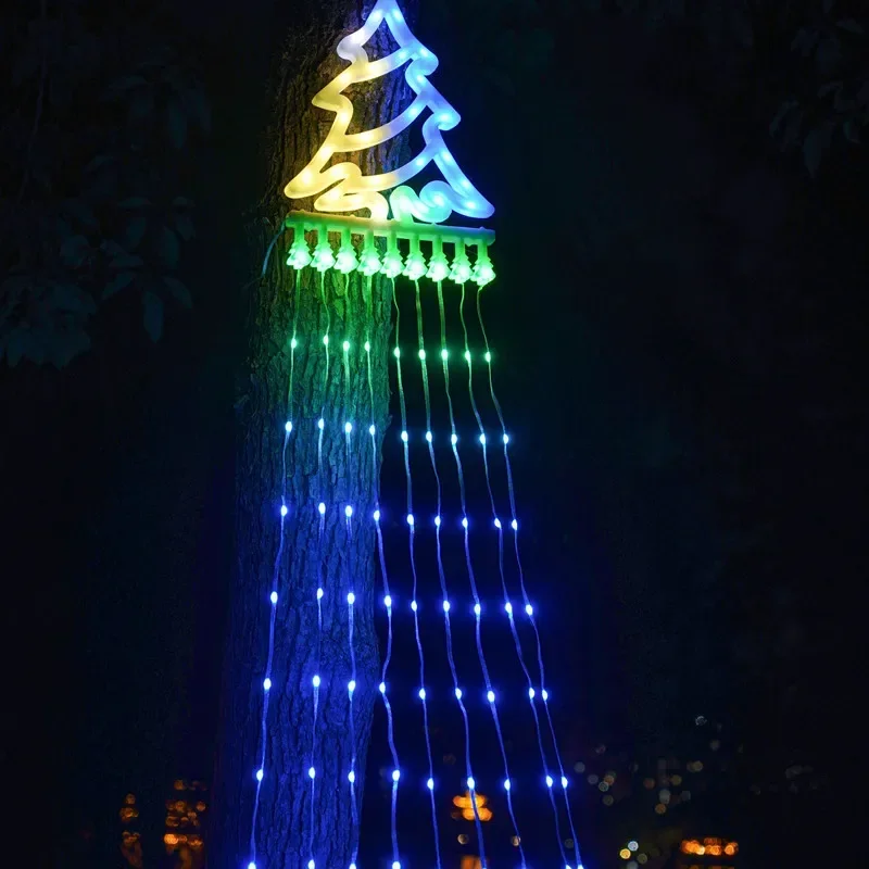 Luz de cascada de árbol de Navidad de pentagrama LED RGB al aire libre para decoraciones navideñas