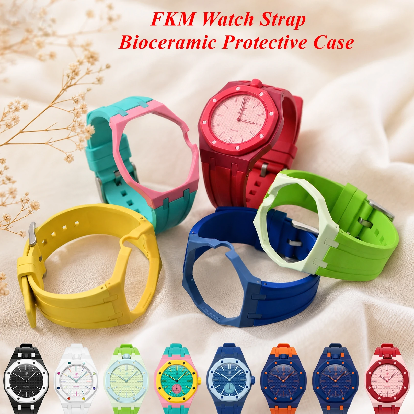 Correa de Reloj de FKM para Audemars Piguet AP x Swatch Royal POP, Caja Protectora Biocerámica, Bisel y Brazalete de Repuesto