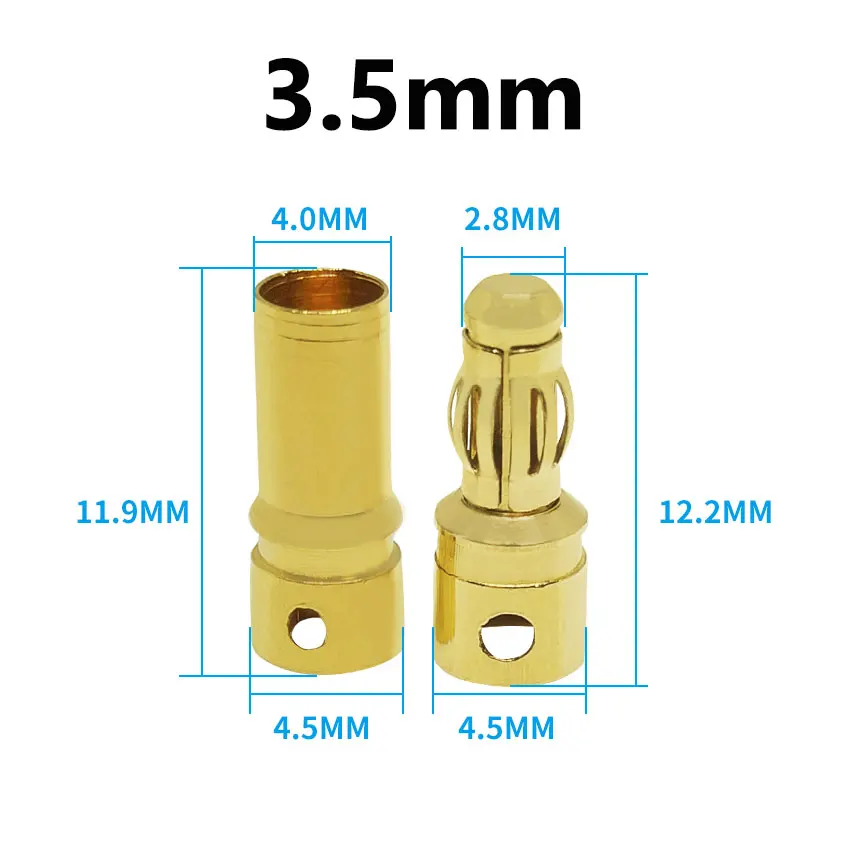 10 stücke 2mm 3mm 3,5mm 4mm 5mm 5,5mm 6mm Bananen Stecker Vergoldet Kupfer bürstenlosen Motor Bullet Stecker Für ESC Batterie Wholeale