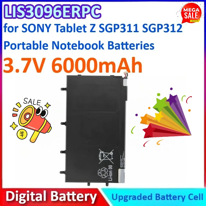 

New 3.7V 6000mAh LIS3096ERPC Replace Battery for SONY Tablet Z SGP311 SGP312 Portable Notebook Batteries Warranty + Track Code
