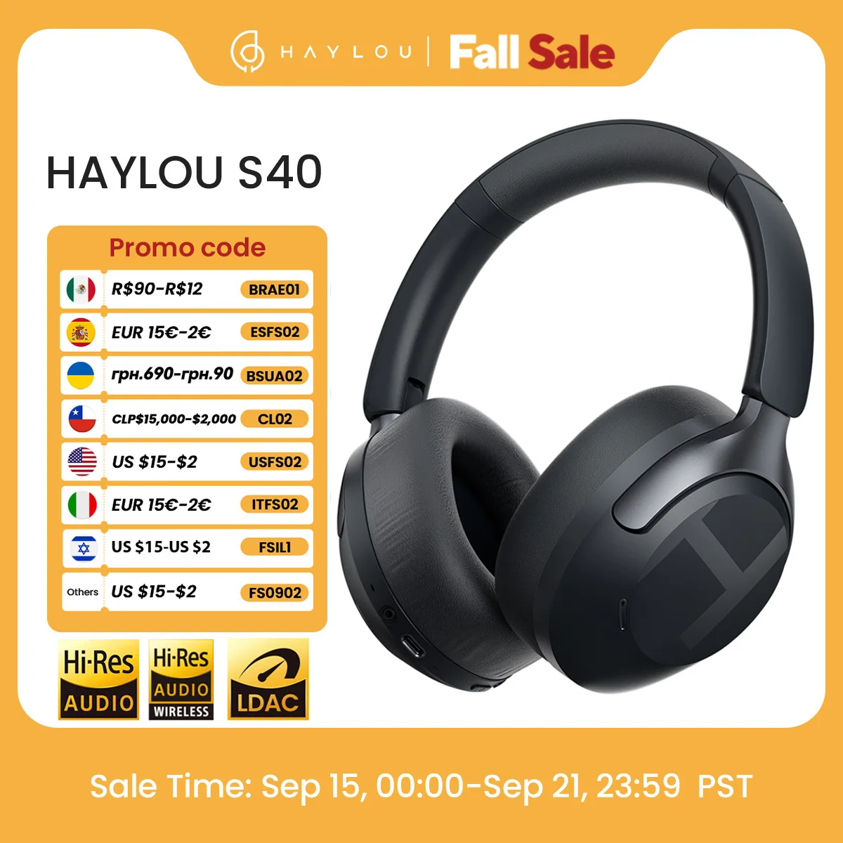 

HAYLOU S40 ANC Wireless Headphone 50dB Noise Canceling Hi-Res 3D Spatial Audio Earphone with LDAC Bluetooth 6.0 Over Ear Headset