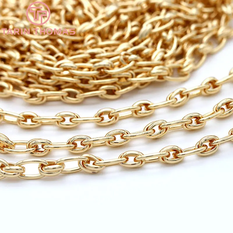 (6350)  50CM Width 7MM 24K Gold Color Plated Brass Necklace Chains Bracelet Chains High Quality Jewelry Accessories Wholesale