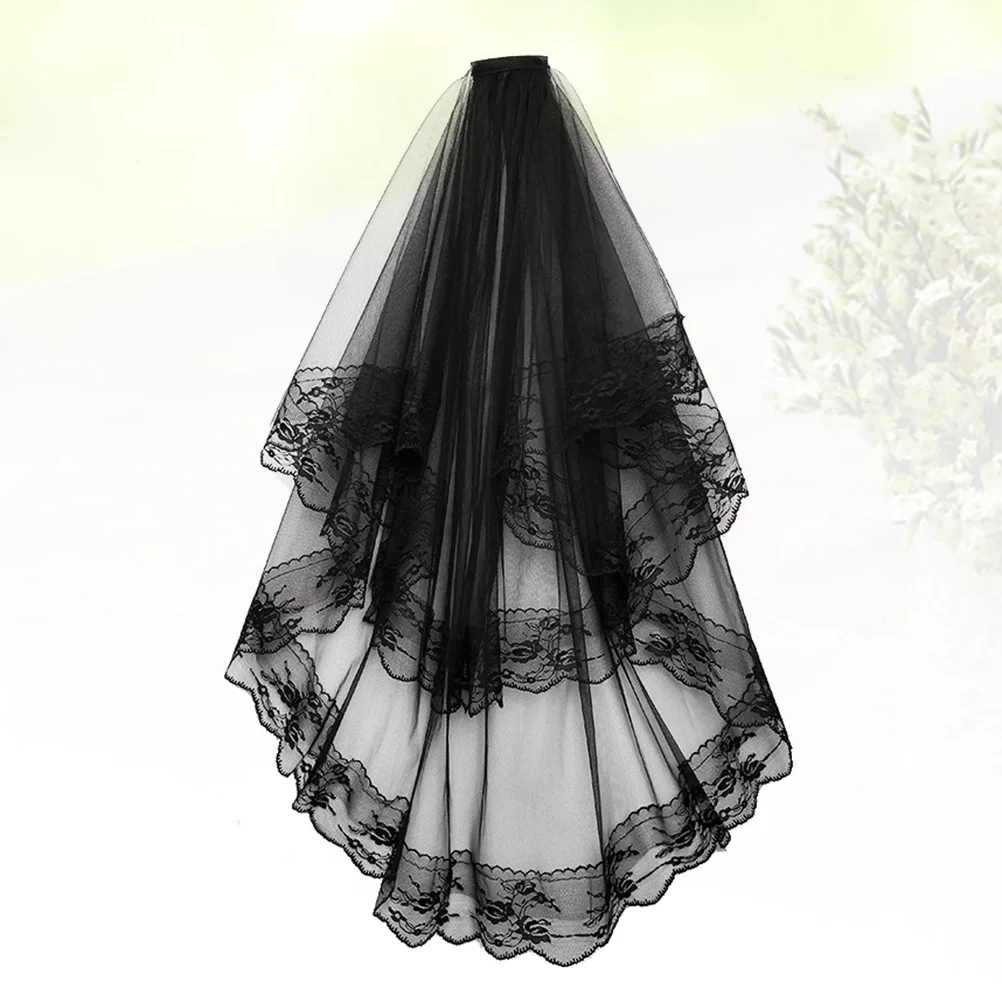 Black Lace Wedding Veil Bridal Accessories for Bride Photo Cosplay Durable Soft Tulle Elegant Style Women Dress image 5