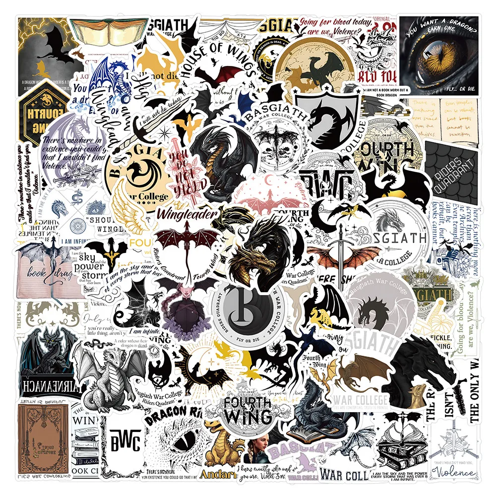 100PCS Fourth Wing Stickers Waterproof Dragon Rider Stickers for Water Bottle Laptop Phone Skateboard Luggage Papery Pop Store