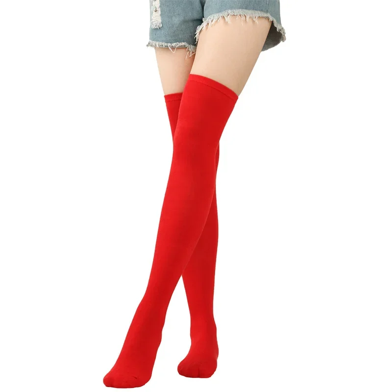 Women Over Knee Socks Christmas Diagonal Striped Christmas Thigh High Stockings Personality Solid Color Long Soxs Halloween Gift
