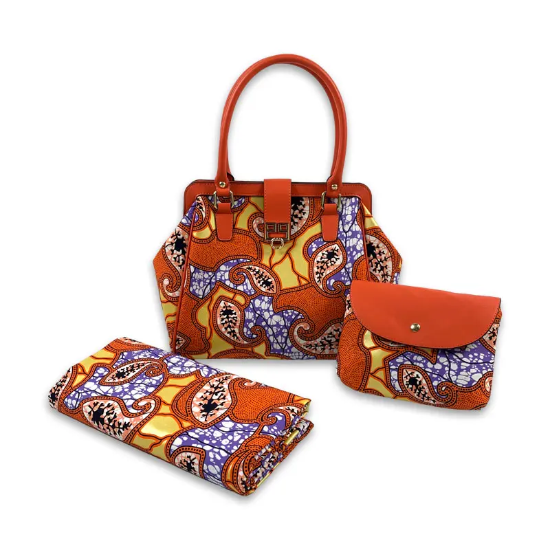 Good Quality Nigeria Style Wax Handmade Bag And Anakra Print Golden Wax Fabric Set For Party Fashion Design Bag YG1204-2