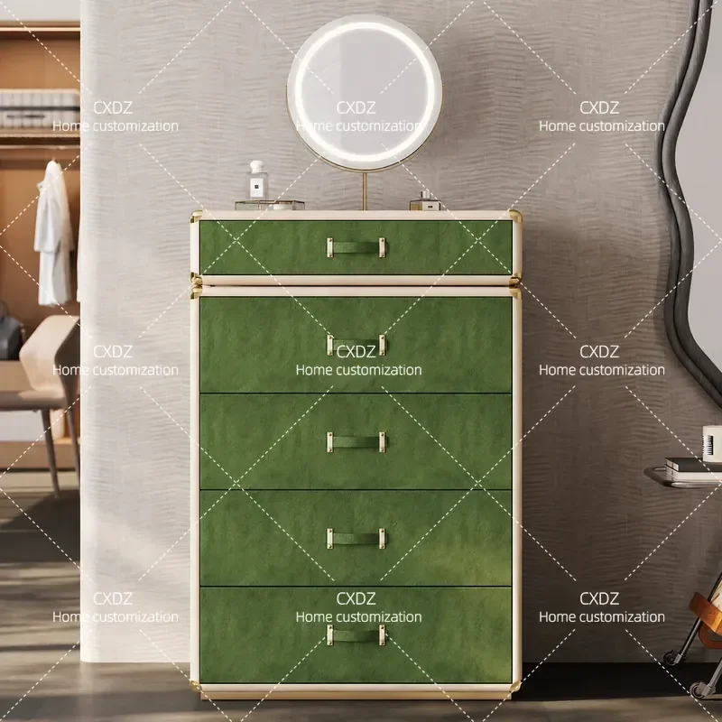 Italian Luxury Bucket Cabinet Milk Cowhide Horsehair Jewelry Storage Dresser Cosmetic Organizer High End Light Luxury Custom