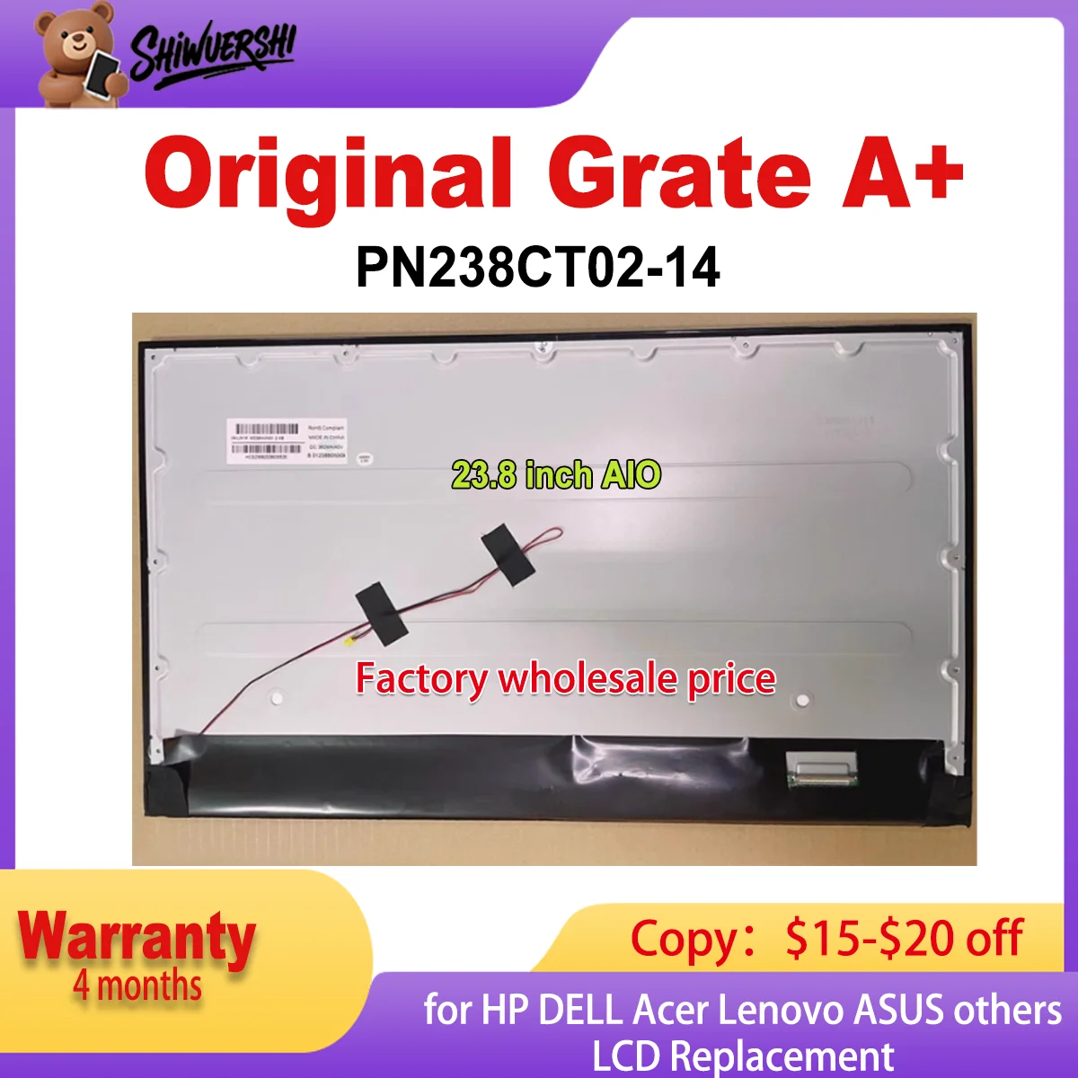 

Original 23.8'' PN238CT02-14 LCD Screen Display Glass Display Monitor 1920×1080 FHD 30Pins