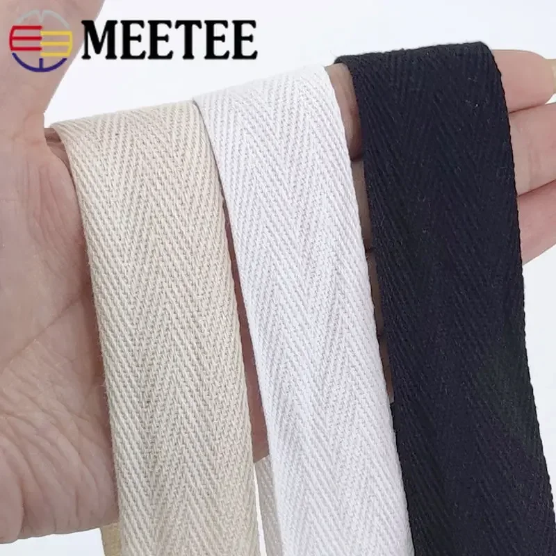 45M 10/15/20/25/30/40/50mm Width Cotton Webbing Herringbone Black White Natural Bag Strap Webbings Fabric Clothes Accessories